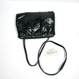 Vintage Laura Adams Black Snake Skin Leather Mini Clutch Purse
